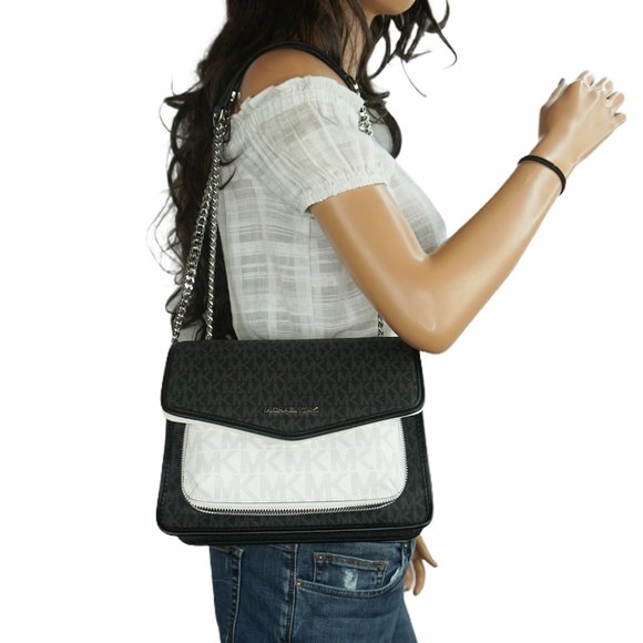 Michael Kors Regina Medium Flap Shoulder Crossbody Bag MK Black Multi